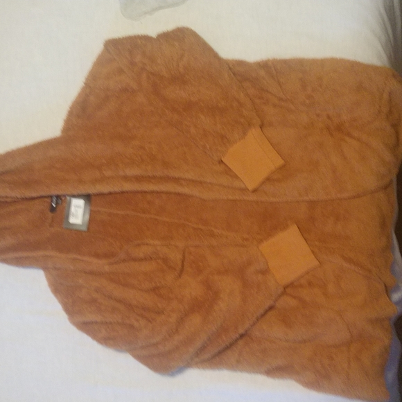 Hooded cocoon faux fur jacket in camel - Picture 1 of 4